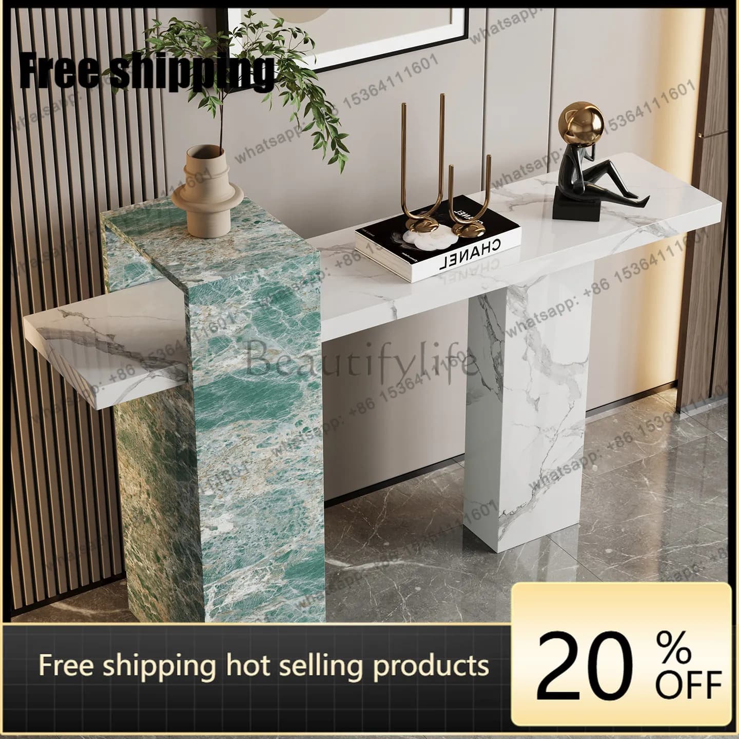 hot Italian minimalist marble premium entrance table end view table wall decoration case