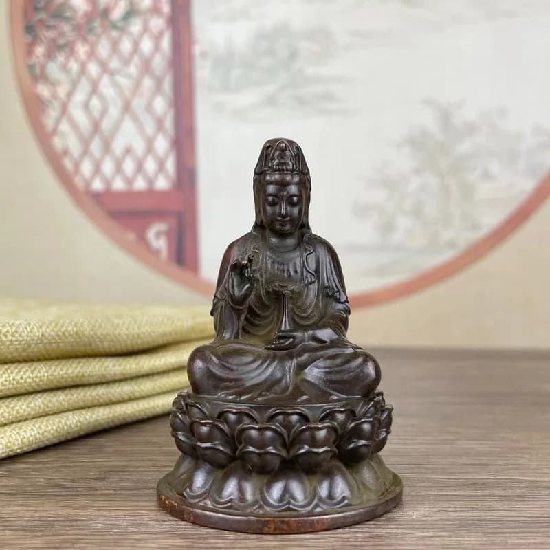 Buddha statue ornament with lotus base, pure water vase, Guanyin Buddha statue ornament, collectible home decoration, lotus-seat