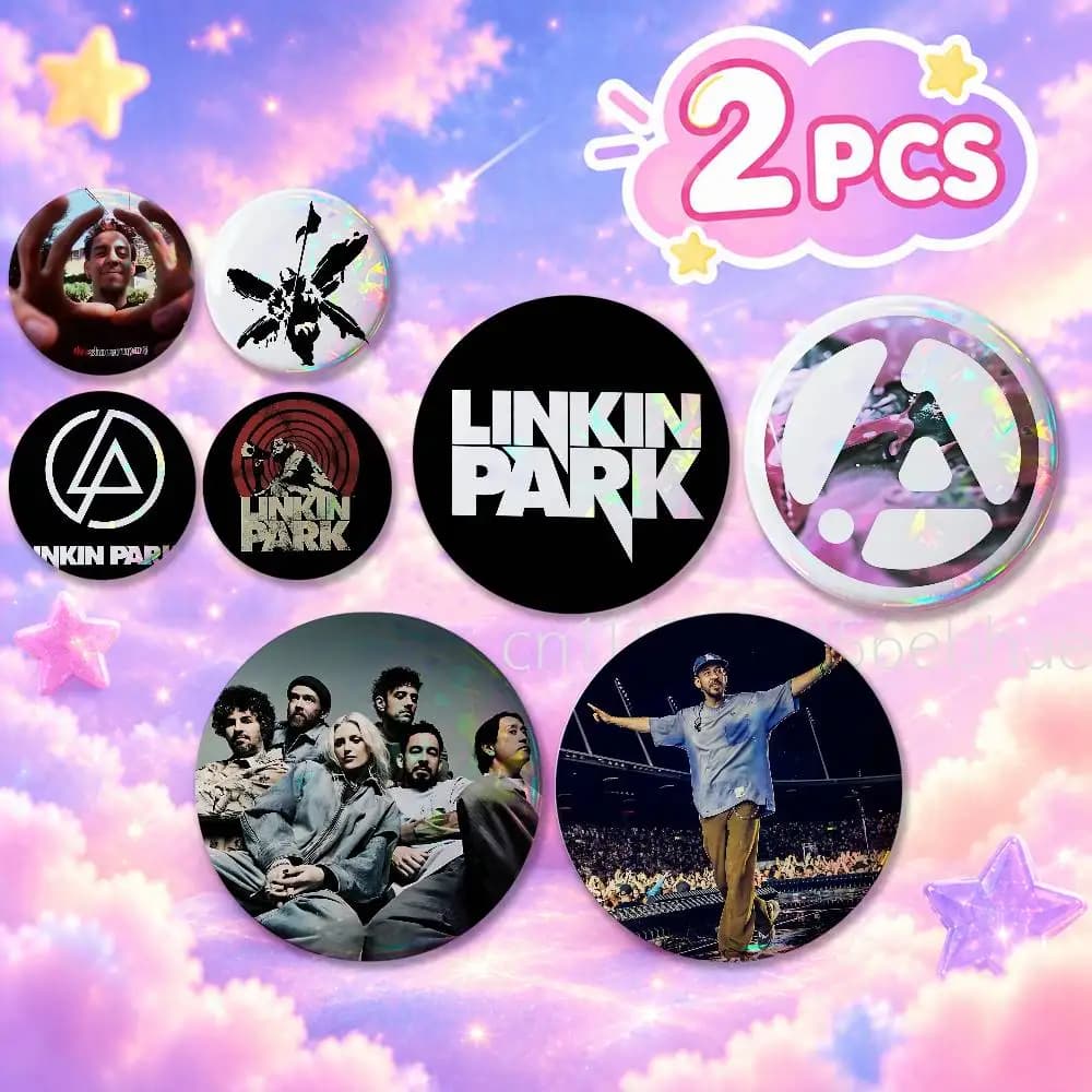 FOR Linkin Park From Zero 2Pcs Set Round Badge Holographic Foil Button Pin Brooch Backpack Clothing Lapel Decor Fans Gift