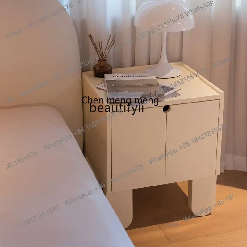 cc1820Water-Based Paint Pudding Bedside Table Nordic Simple Cream Beige Bedroom Small Cabinet