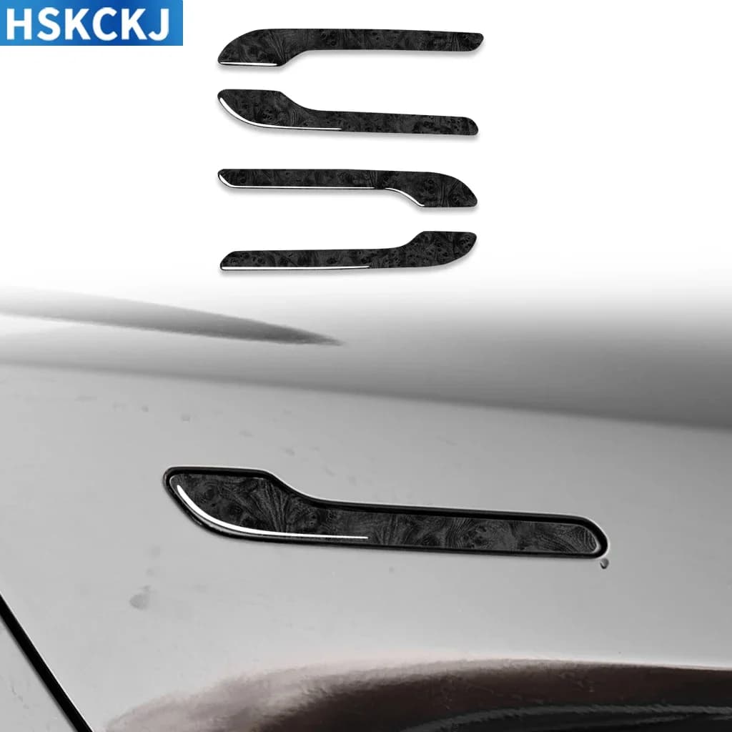 For Tesla Model Y 2020+ For Model 3 2017—2022 Wood Grain Car Accessories Door Outer Puller Panel Cover Trim Decoration Sticker