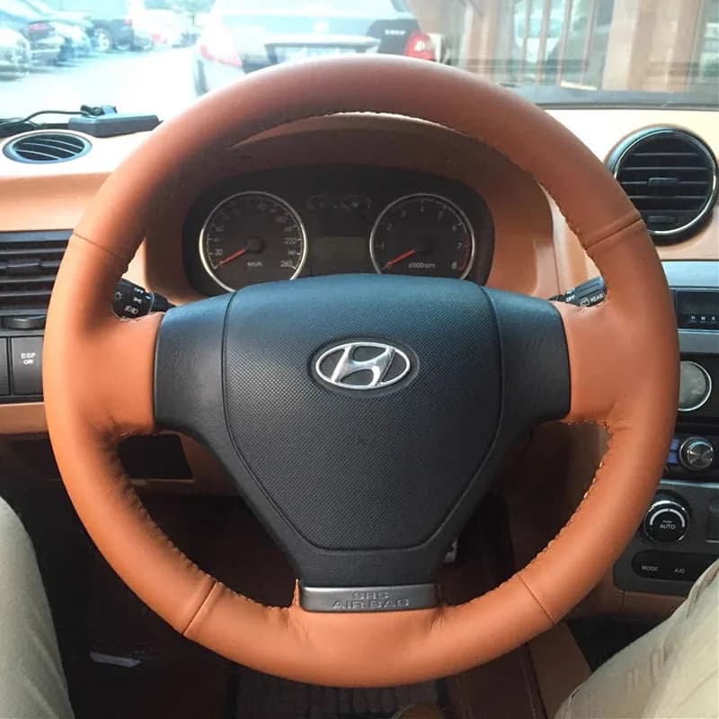 Hand-Stitched Orange Genuine Leather Car Steering Wheel Cover 100% Fit for Hyundai Tiburon 2003-2008 Coupe 2002-2008 Auto Parts