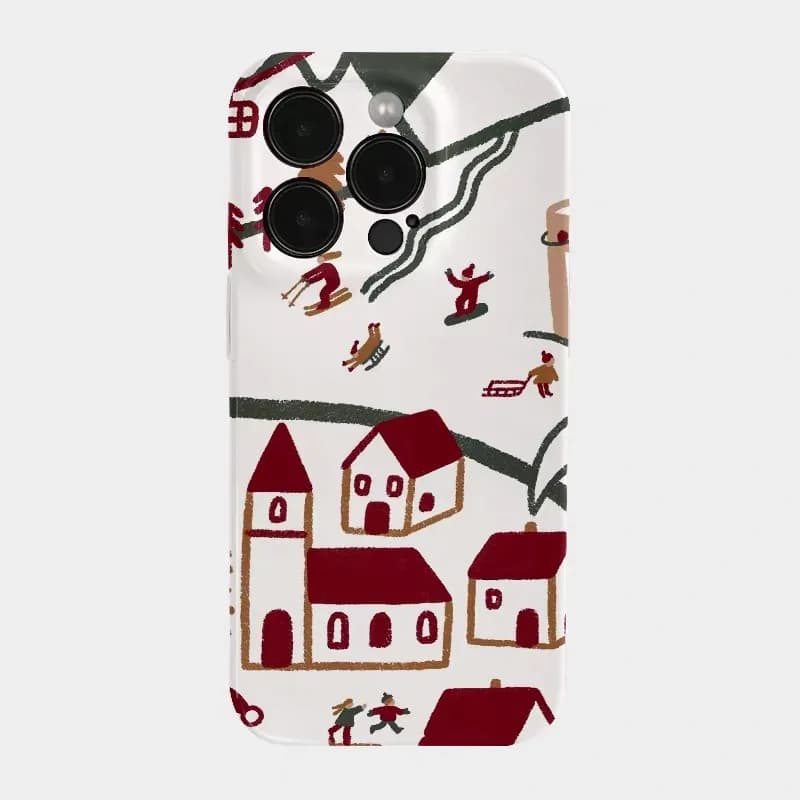Red Crayon Snow Village Daily Phone Case for IPHONE 17 Air 16E 15 PROMAX 14 Plus 13 12 MINI 11 PRO 16Plus XR Acrylic Phone Cover