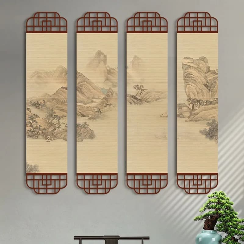 Japanese Ink Painting Zen Scroll with Bamboo curtain -Applicable to Modern Home Decor for Tea Room, Living Room & Study