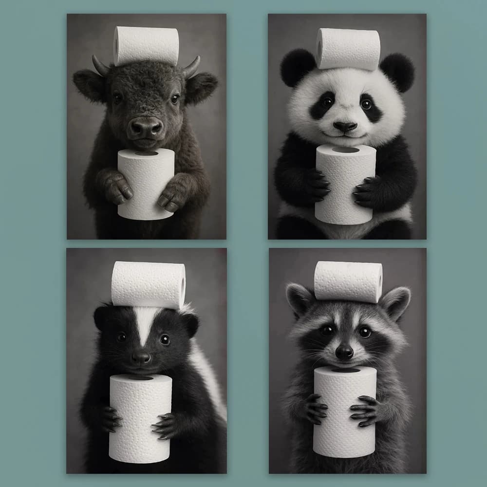 Funny Bathroom Wall Art Raccoon Print Cute Animal Buffalo Bathroom Poster Toilet Humor Decor Restroom Canvas Painting Decor