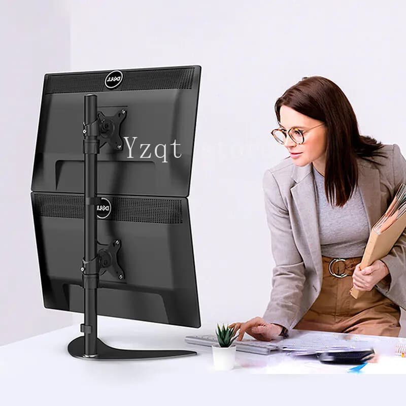 Upper and lower dual-screen monitor bracket, computer base, desktop rack, lift and rotate horizontally and vertically, universal