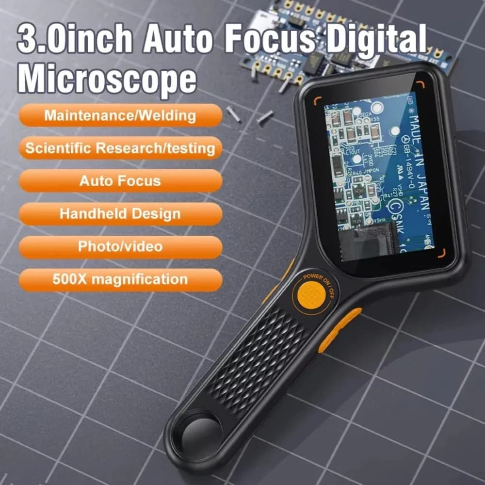 Digital Microscope Handheld 3.0 inch IPS Color Screen Autofocus 2MP Coin Video Microscopes 500x Magnification