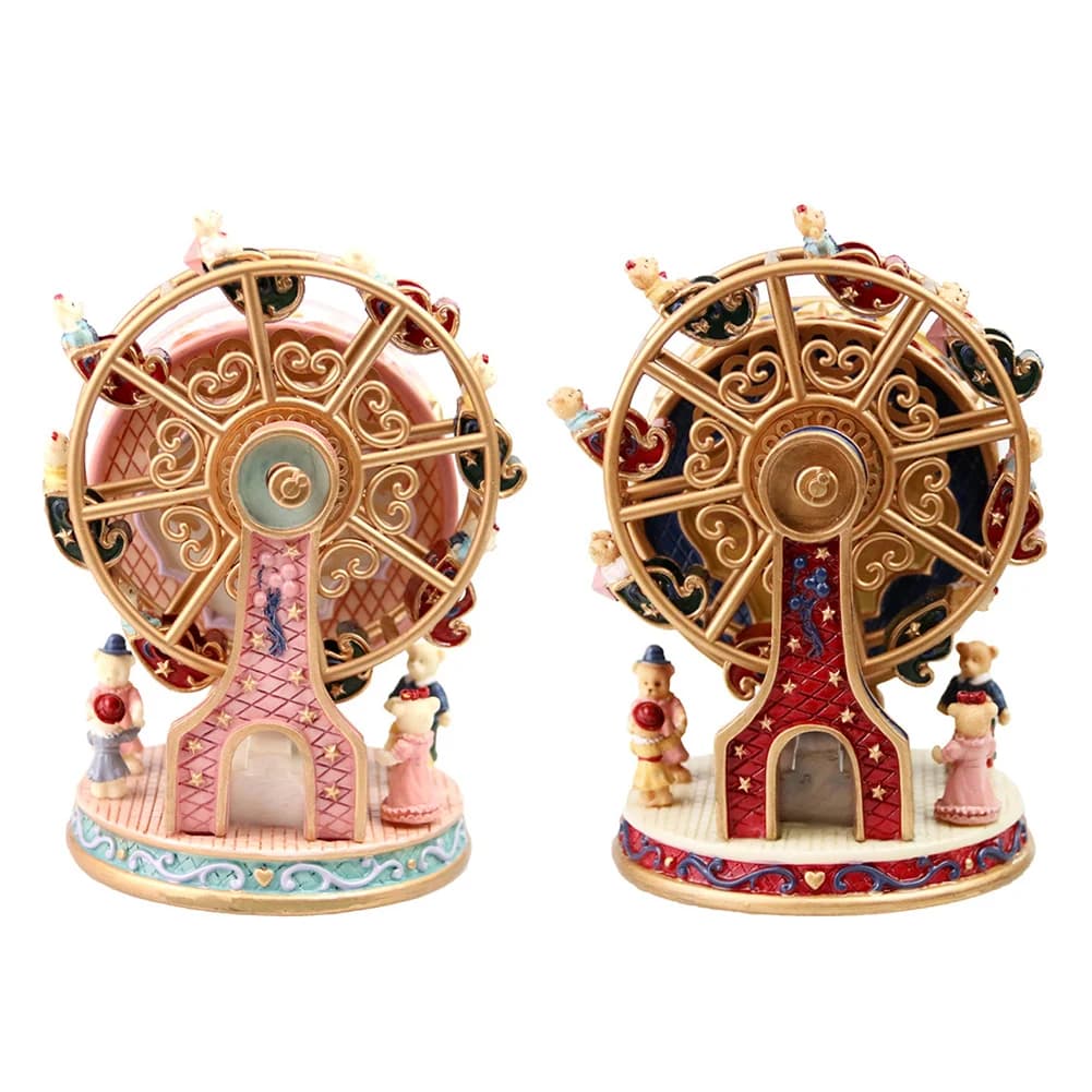 Rotatable Carousel Ferris Wheel Resin Music Box Clockwork Home Decor Cranked Gift For Children Girlfriend