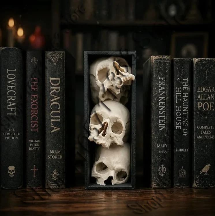 Gothic Magazines Bookend Shelf Decor Skull Book Holder for Shelf, Peeping Monster Sculpture for Home Office & Halloween Decor