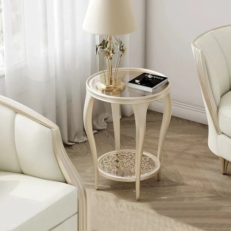 Yjq light luxury sofa side table small coffee table American living room creative hollow carving solid wood corner table
