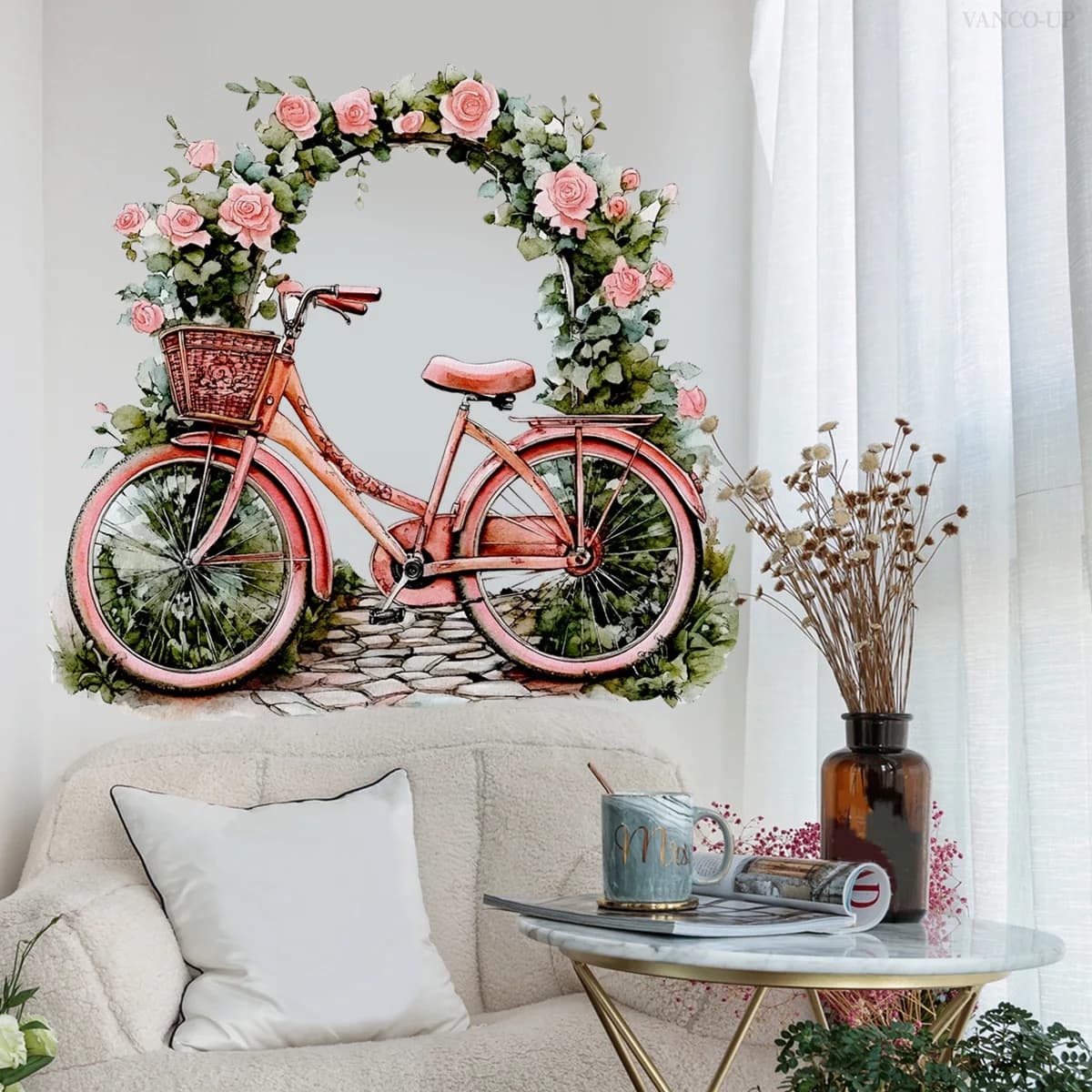 Vintage Carriage & Bicycle Wall Decals - Removable Garden Stickers for Classic Home & Shop Decor