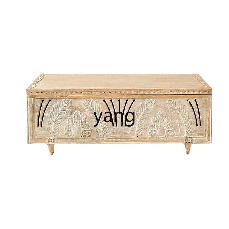CX  Wood Carved Square Tea Table New Chinese Style Distressed
