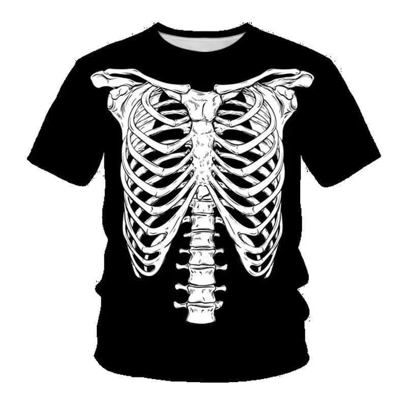Fear Dark Skull Skeleton Print Men O Neck Short Sleeve T Shirts Summer Vintage Funny Bloody Fashion 2xl Oversized Tops Halloween