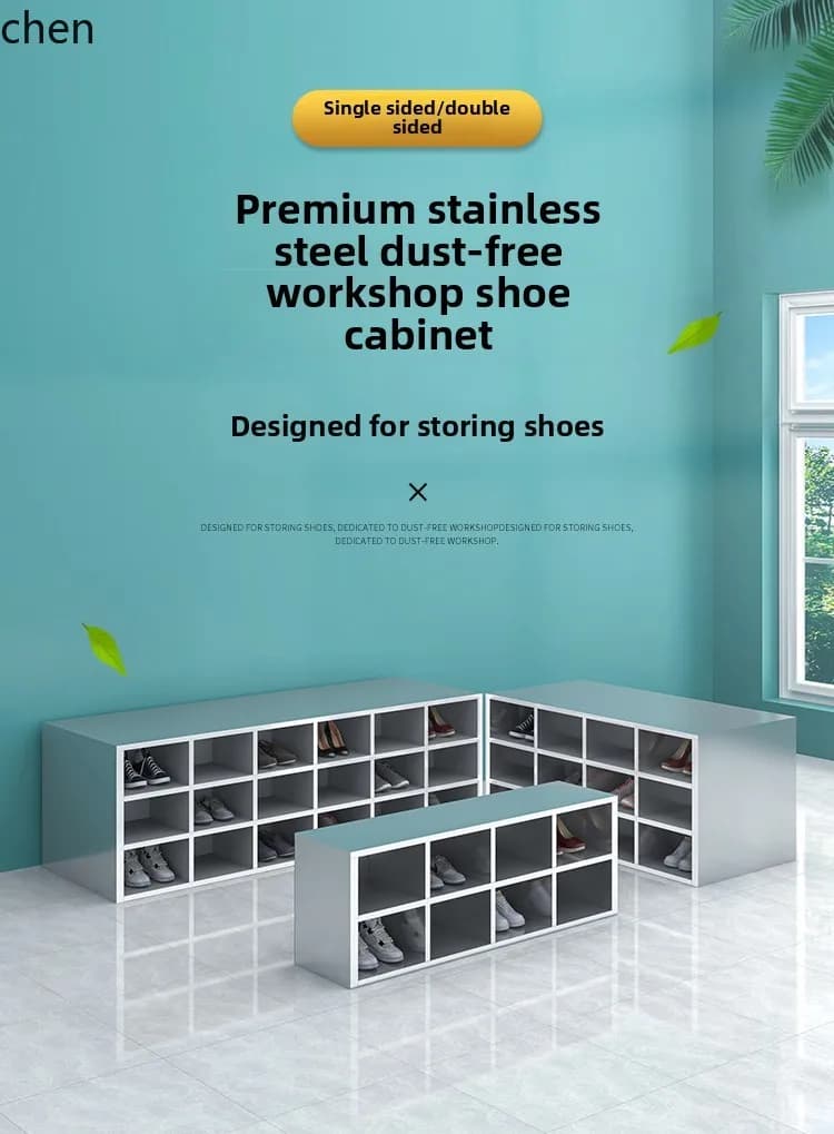 PYH Stainless Steel Shoe Cabinet with Magnetic Employee Shoe Changing Stool Dust-Free Purification Workshop
