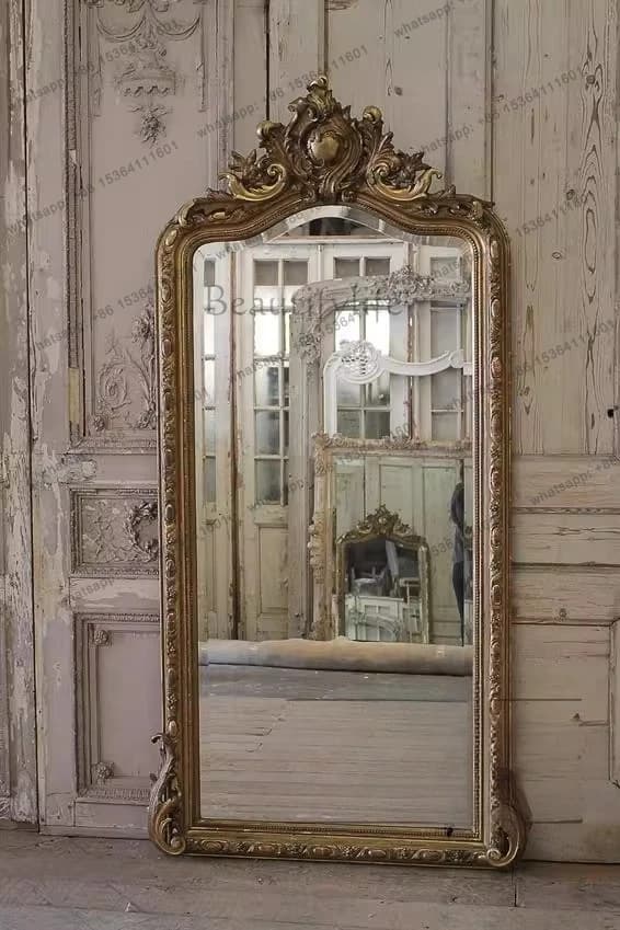 Italian solid wood carving flower dressing mirror French gold antique floor-to-ceiling European princess mirror