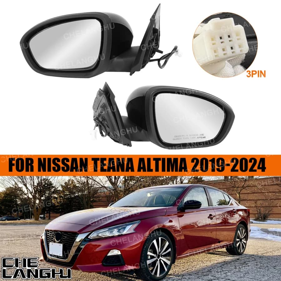 For Nissan Teana Altima 2019 2020 2021 2022 2023 2024 Car accessories 3 Pin Black Painted Power Adjust Mirror Assembly