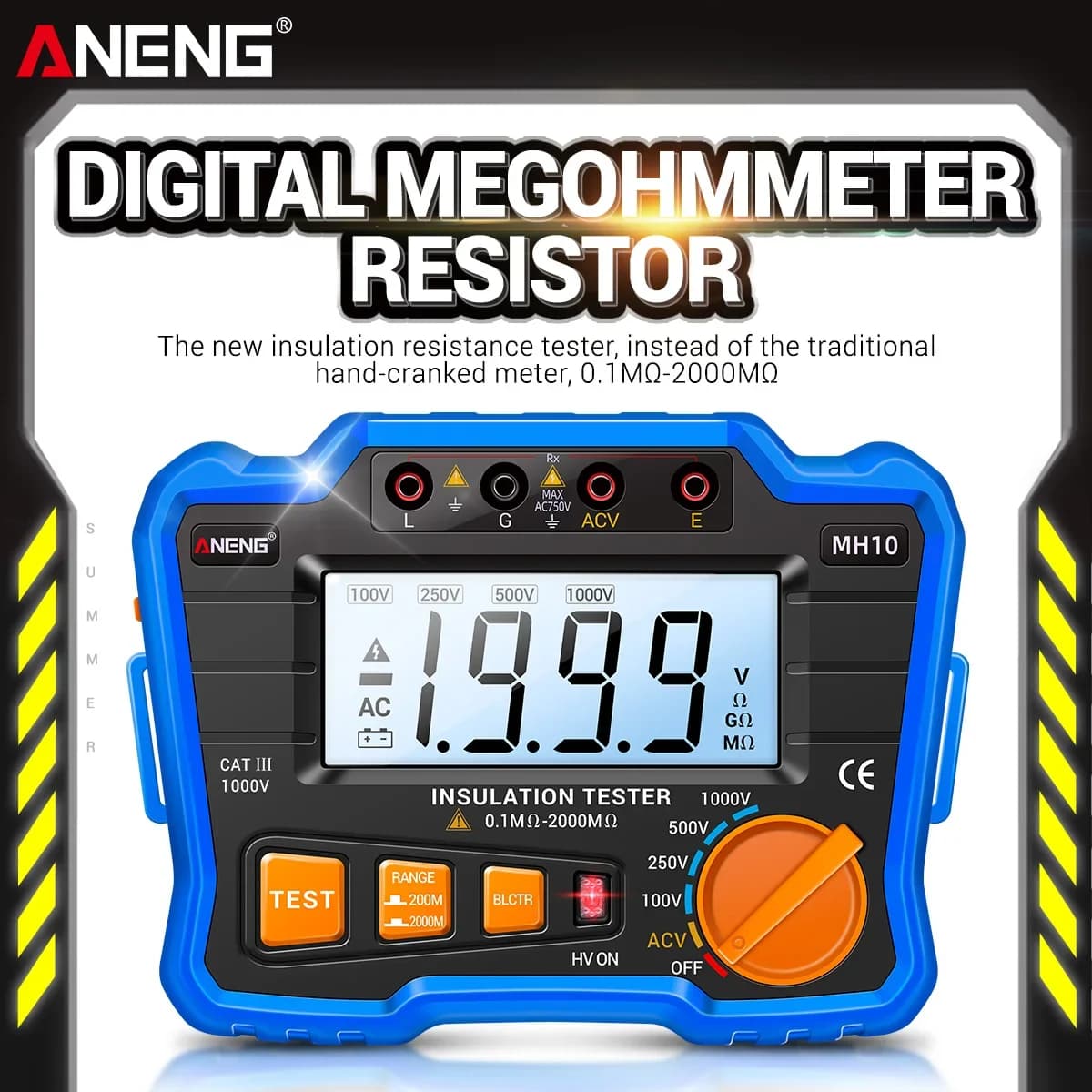 ANENG MH10 Insulation Resistance Tester Megohmmeter 100‑1000V Test Voltage LCD Backlight For Electrical Insulation Measurement