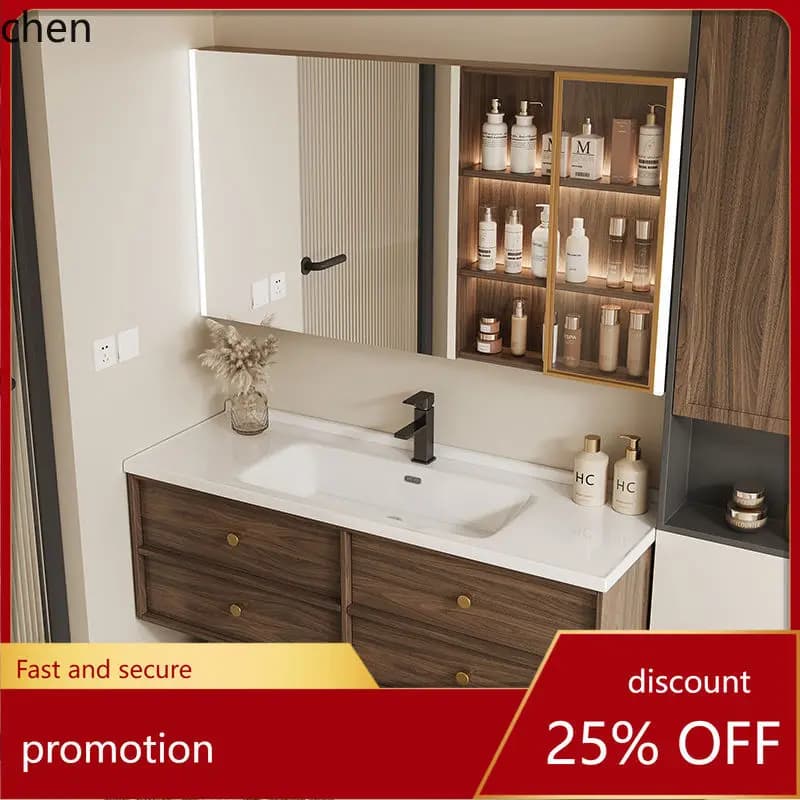 HT Vintage Style Bathroom Cabinet Cream Style Ceramic Integrated Washbasin Bathroom Sink Set Washstand Basin