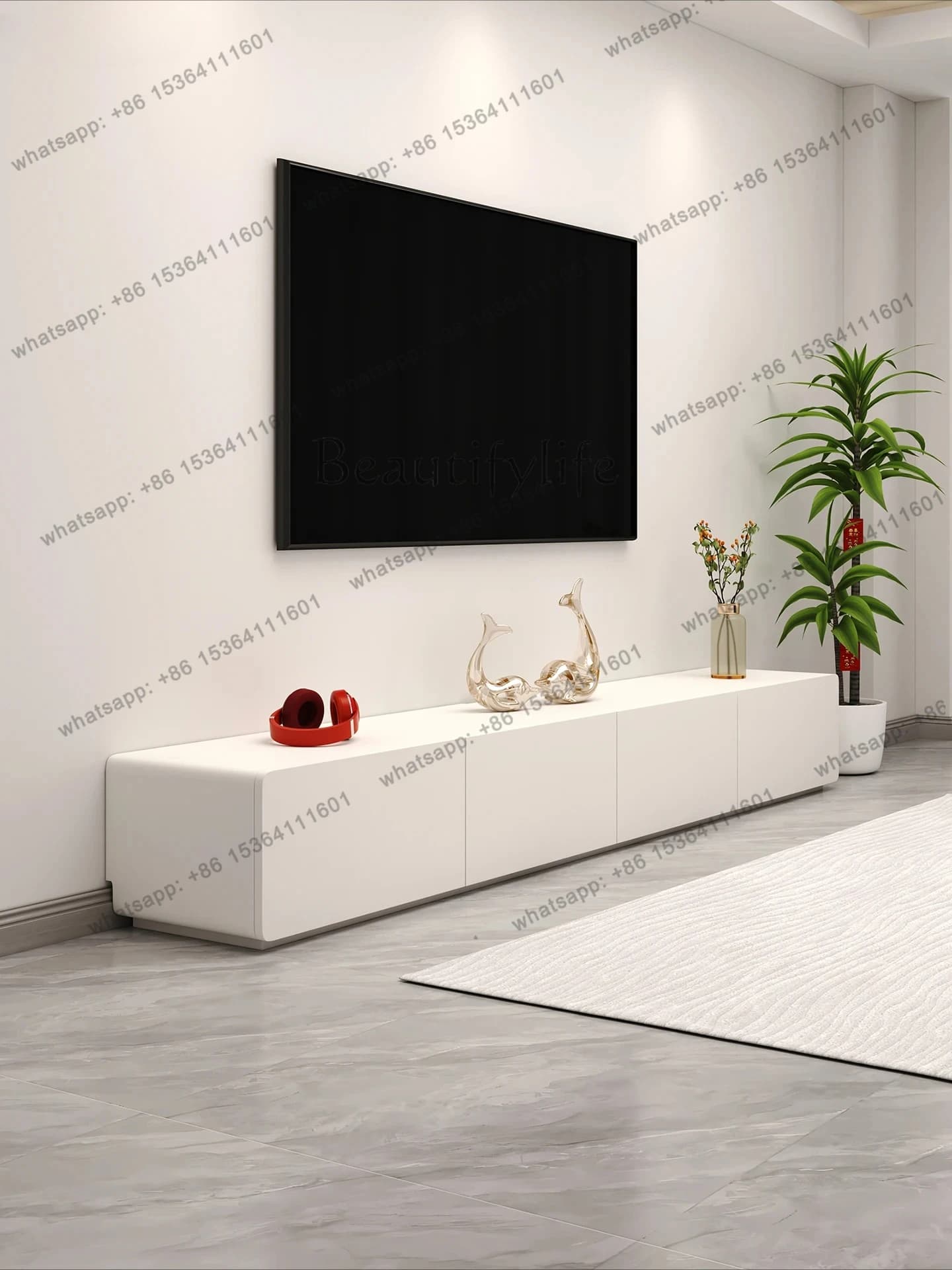 Solid Wood TV Cabinet and Coffee Table Set Modern Simple Rounded Corner Floor-standing TV Cabinet