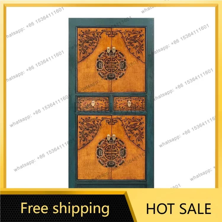 XX. New Chinese Style Antique Solid Wood Shoe Cabinet, Vintage Furniture, Hand-painted Sofa Side Cabinet