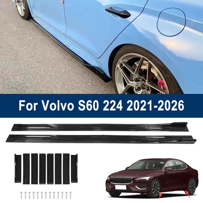 For Volvo S60 224 2021-2026 2022 Car Side Skirt Splitters Extended Side Spoiler Sport Body Kit Bumper Lip Modified Parts 8Pcs