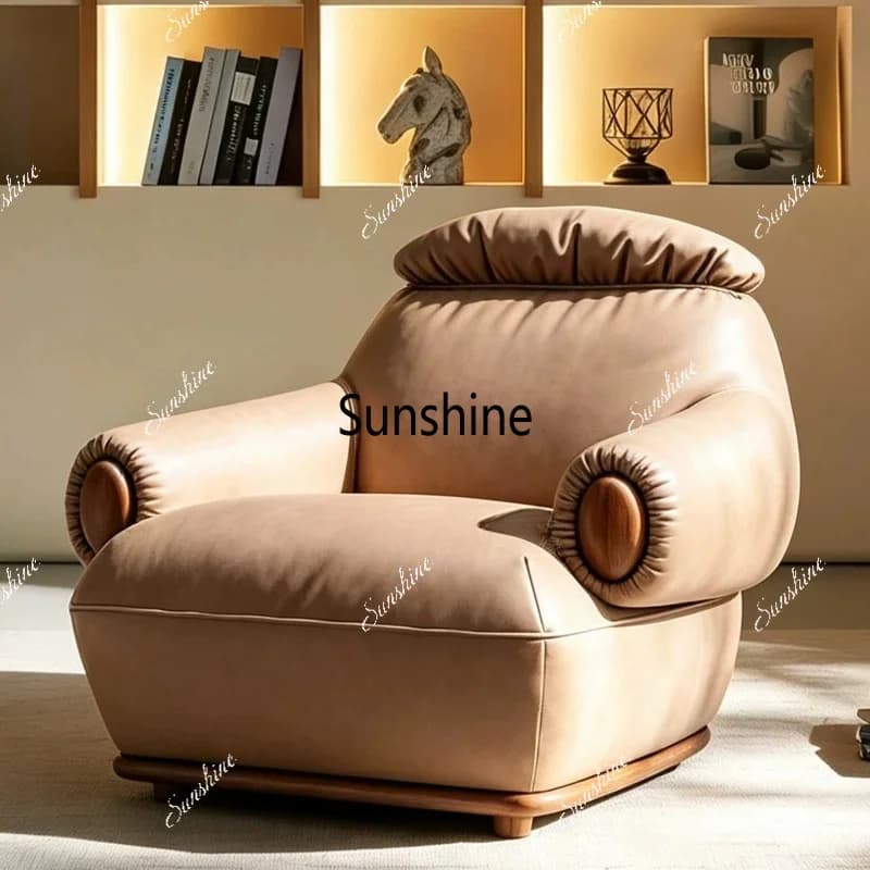Living room large flat-floor villa high-end lazy chair solid wood single sofaTJ