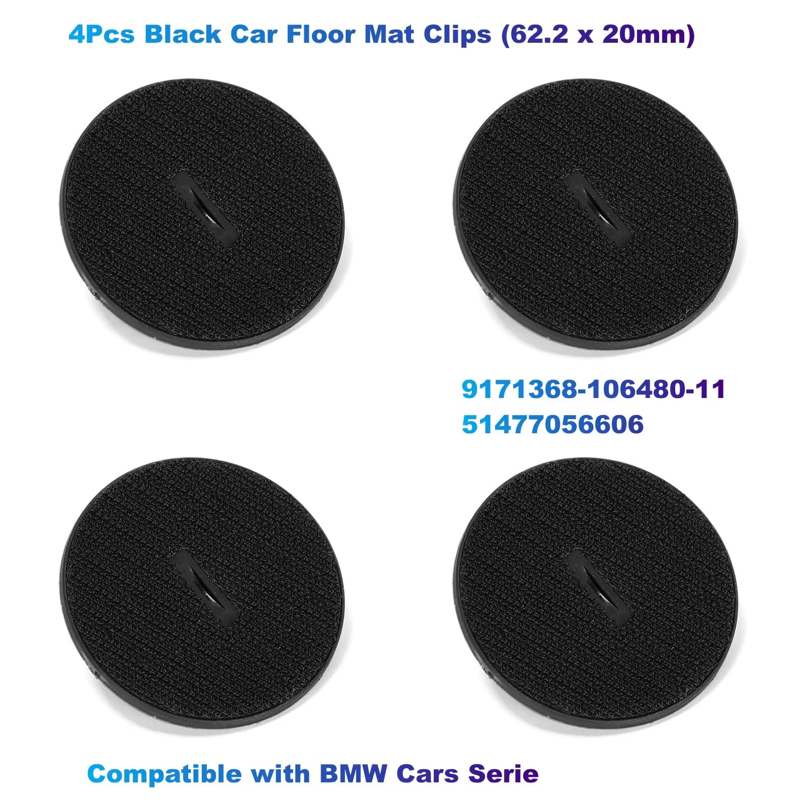 4Pcs Black Car Floor Mat Clips (62.2 x 20mm) 9171368-106480-11 / 51477056606 Compatible with BMW Cars Serie