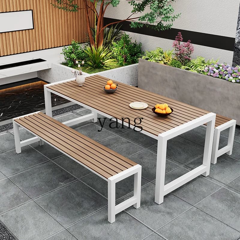 LH outdoor courtyard tables and chairs leisure outdoor balcony garden plastic wood table sun protection long table