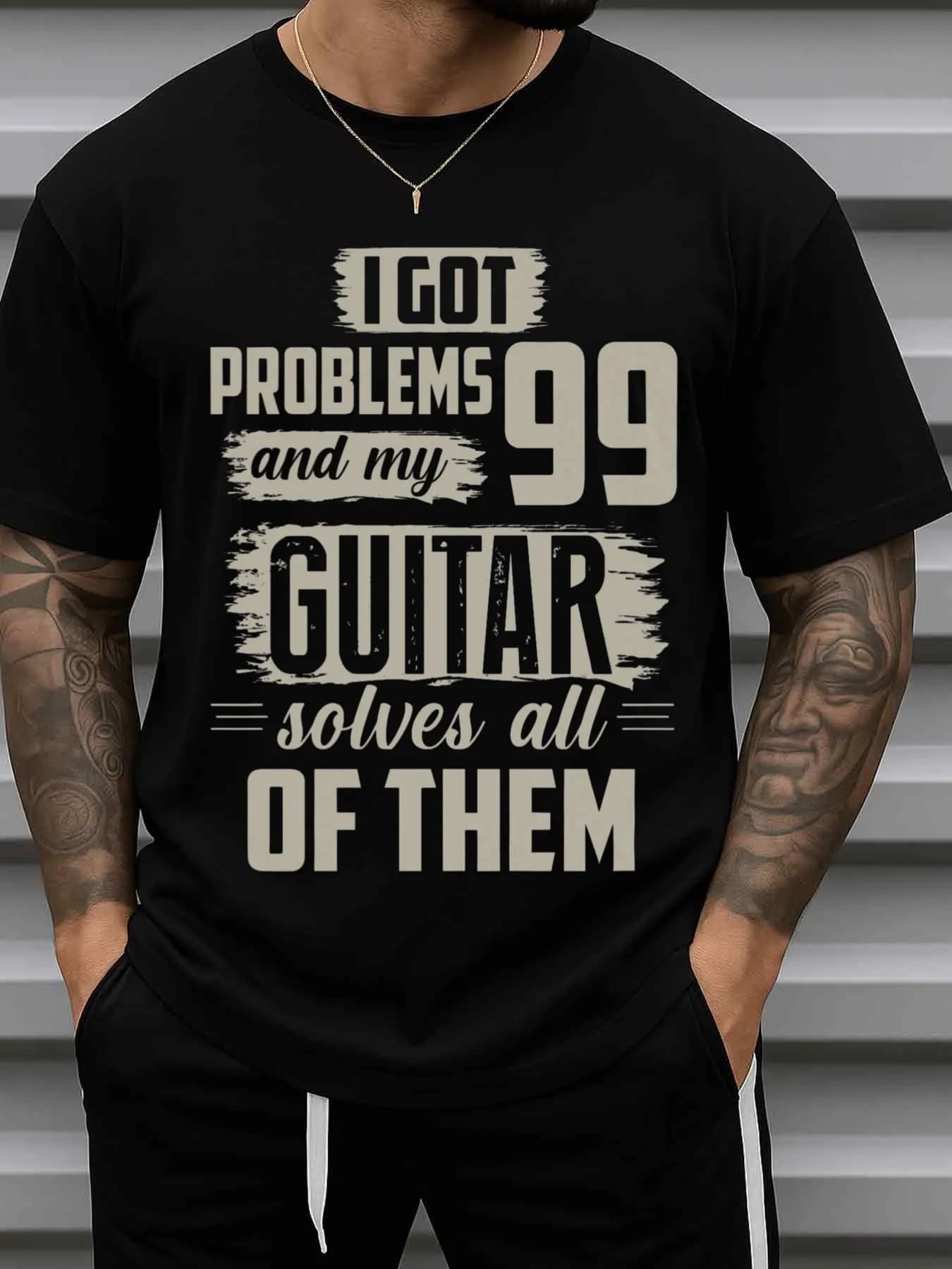 Funny Guitar Saying Vintage Music T-Shirt 100% Cotton O-Neck Short Sleeve Summer Casual Mens T-shirt Streetwear