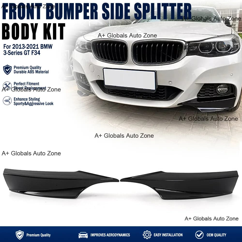 Glossy Black MP Design Front Bumper Side Splitter Trim Corner Cover For BMW 3-Series GT F34 2013-2021 320i 325i Car Accessories