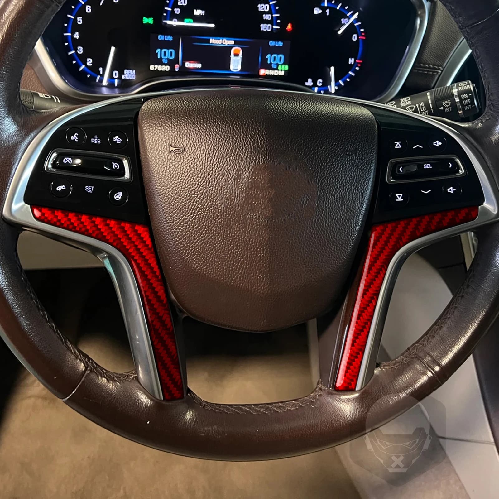 For CADILLAC SRX 2010-2012 Car Steering Wheel Strips Trim Red Real Soft Carbon Fiber Car Interior Accessories Decoration Sticker