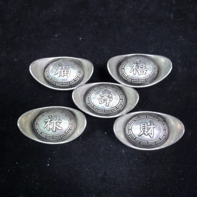 Antique Craft Pure Copper Silver-Plated Yuanbao Qing Dynasty Treasury Silver Yuanbao Shiliang Fortune Prosperity Longevity Happi