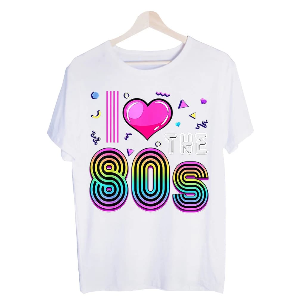 Men's 80s Retro Heart Graphic Tee, Short Sleeve Crew Neck T-Shirt for 80s Theme Parties and Casual Streetwear