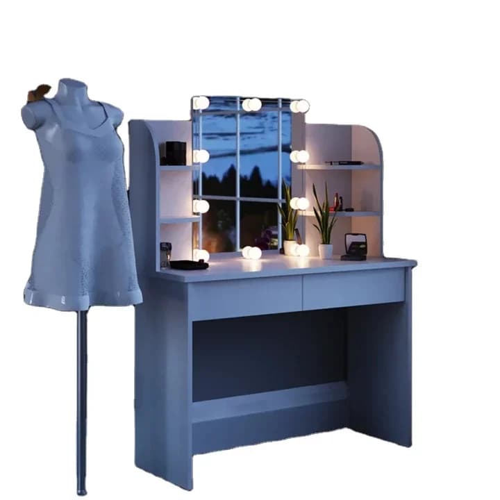 L ForFactory Large Storage Room High Quality Modern White Corner Dressing Table With Beautiful Mirror Bedroom Furniture Q