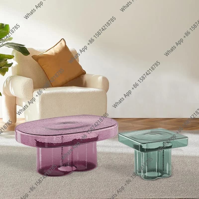 25X New Glass Coffee Table Light Luxury Modern Living Room Household Small Apartment Petal Tea Table Nordic Creative High