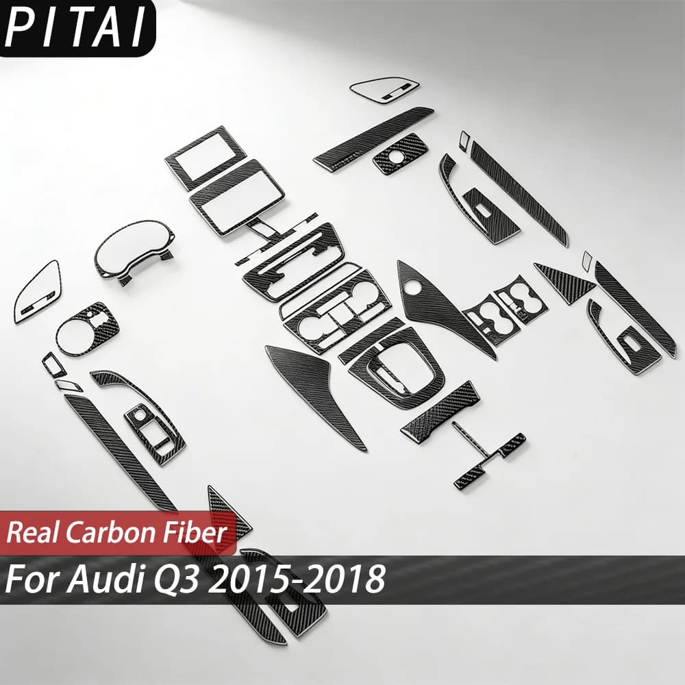 For Audi Q3 2015-2018 Carbon Fiber Air Vent Gear Cup Holder Panel Trim Strips Car Interior Accessories Decoration Sticker