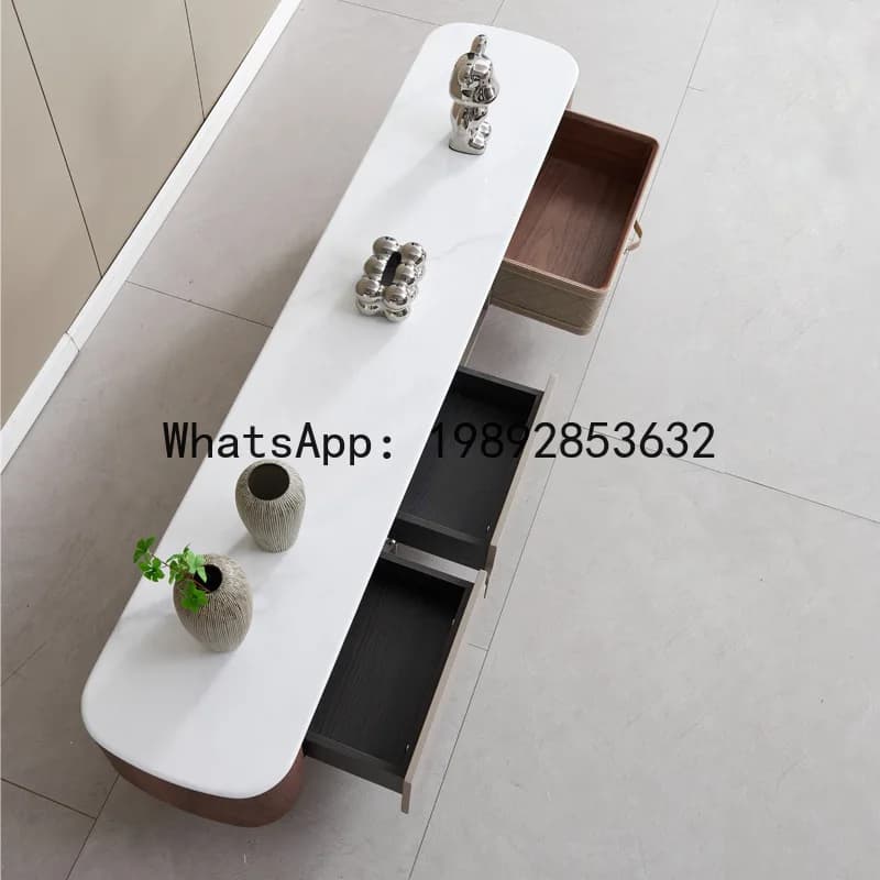 CJ New Microcrystalline Stone Coffee Table TV Cabinet Set Saddle Leather Movable Side Table Modern Simple Living Room Furniture