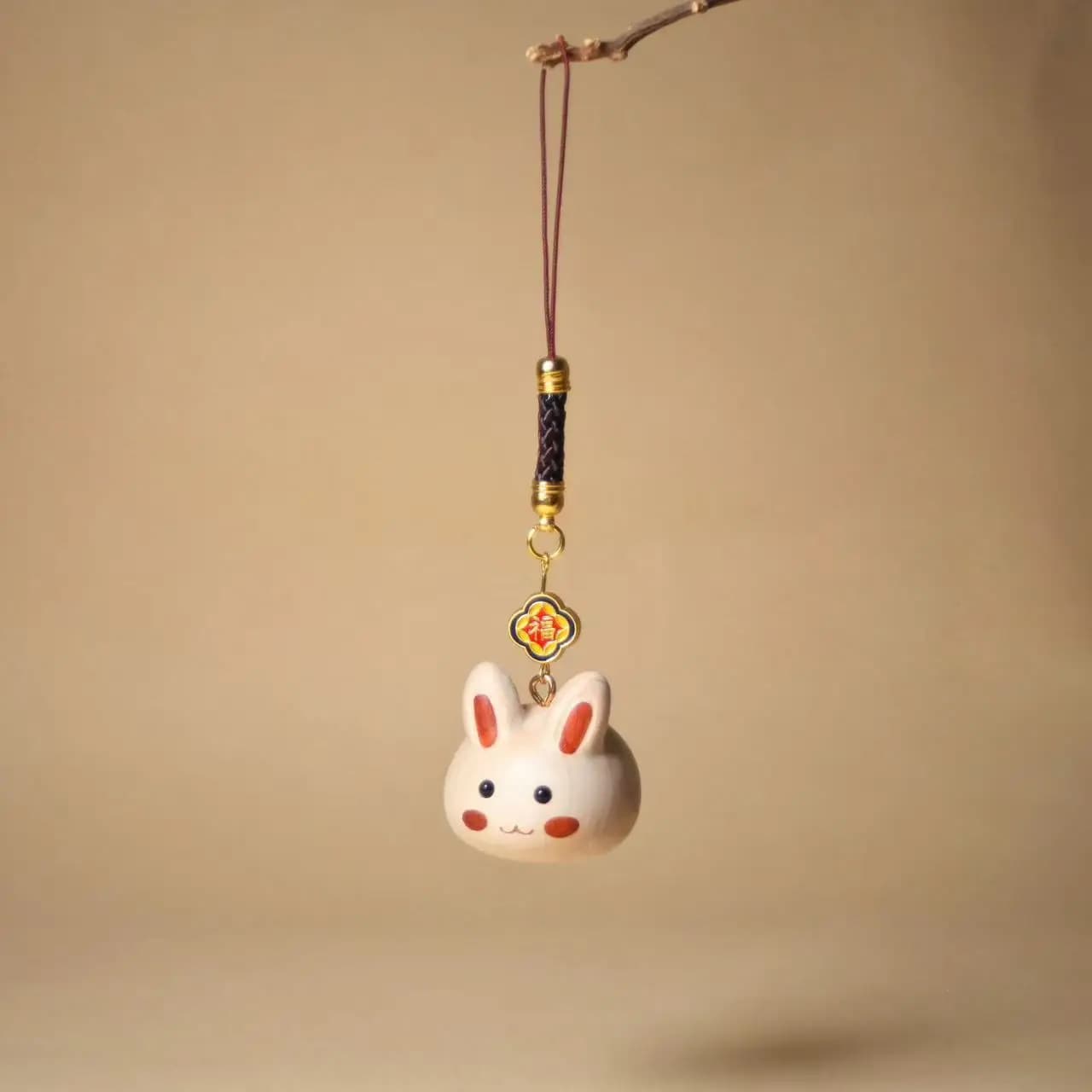 Wood Carved Rabbit Simple Trendy Bag Charm Cute Animal Decor Phone Lanyard Keychain Craft College Style Souvenir Gift