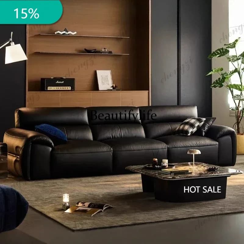 M182 Couch Home Furniture Sectional Sofa Modern Luxury Big Black Cow Black Sofa Genuine Leather Living Room Sofas And Seating