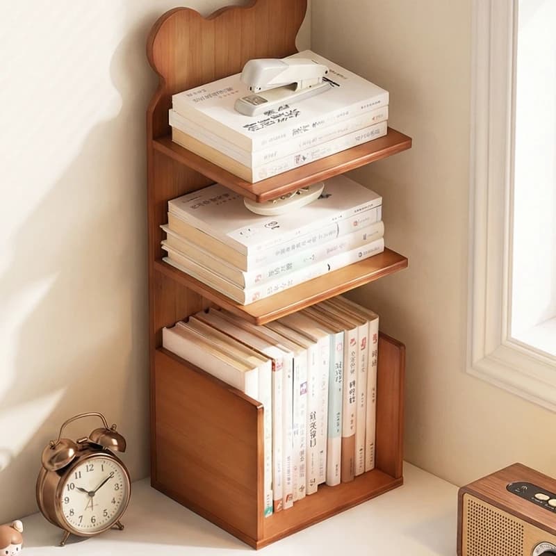 Minimalist Natural Bamboo Rack Sturdy Desktop Bookshelf High Load-Bearing Study Organizer Large Capacity Book Classific Holder
