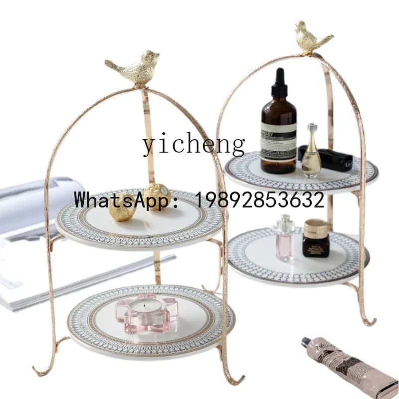 LYY  Light Luxury Golden Three-Layer Cake Dim Sum Rack Western Cuisine Plate Table Home Tea Break Storage Rack