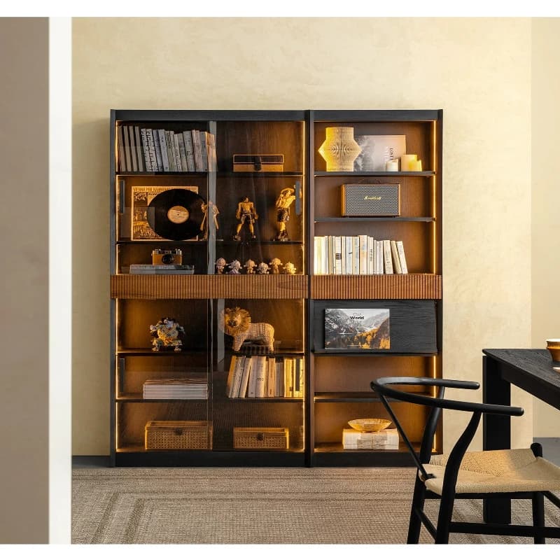 LH1  full wall bookcase living room integrated whole wall solid wood combined cabinet with card seat display rack