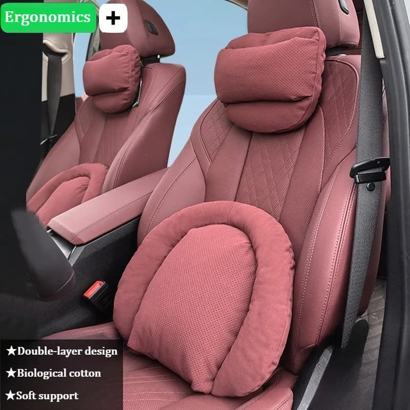 Comfortable Car Neck Pillow Car Waist Cushion Suede Universal Car Pillow Seat Accessories Auto Headrest Seat Lumbar Back Support