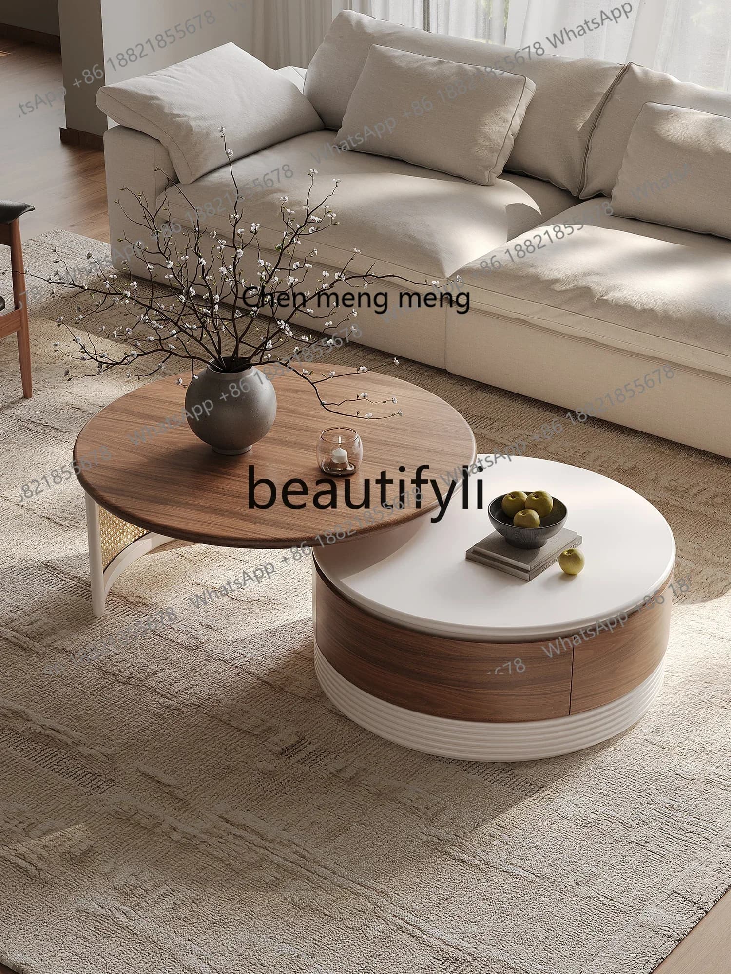 D06 Large and small round coffee table combination premium living room new light luxury premium solid wood round table