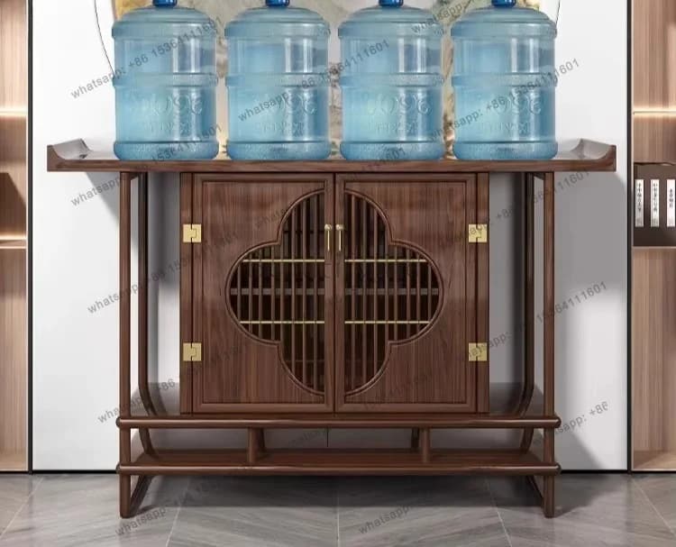 FG   Entryway Table Black Walnut Wood Strip Case Living Room Wall-Mounted Offering Table Entryway Solid Wood Entryway Cabinet
