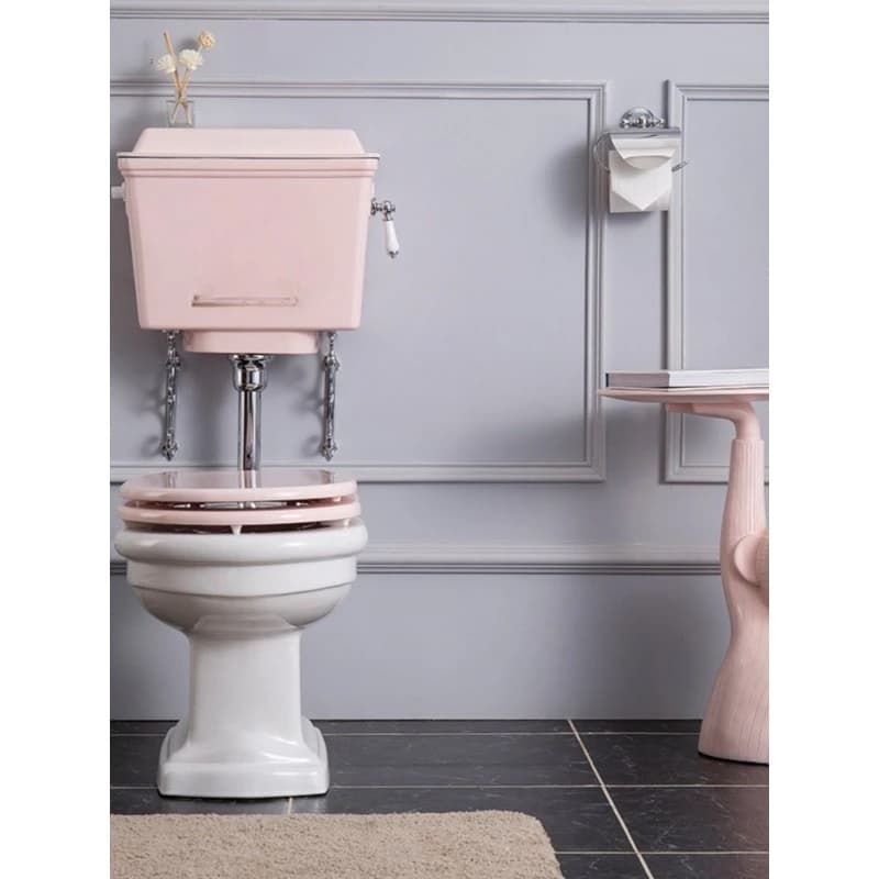 Retro toilet pink aluminum alloy water tank split toilet silent solid wood cover