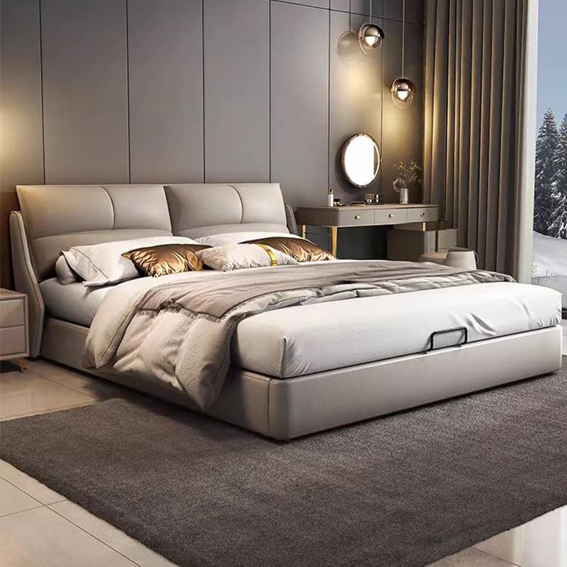 Soft Headboard Double Bed Leather Backrest Twin Adults Bedroom Double Bed Queen Luxury Wooden Cama Matrimonial Home Furniture