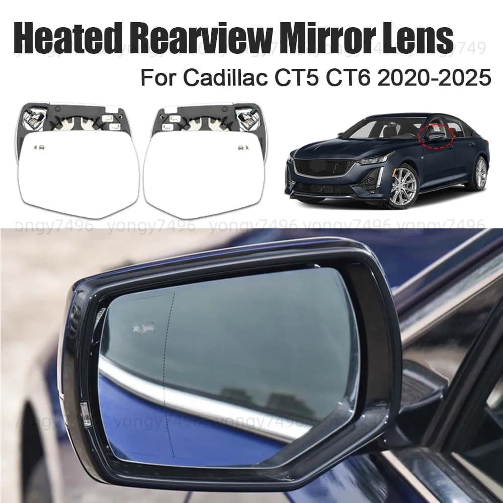 Car Wide Angle Heated Rearview Mirror Lens For Cadillac CT5 CT6 2020 2021 2022 2023 2024 2025 Fake Anti Glare Blind Spot Replace