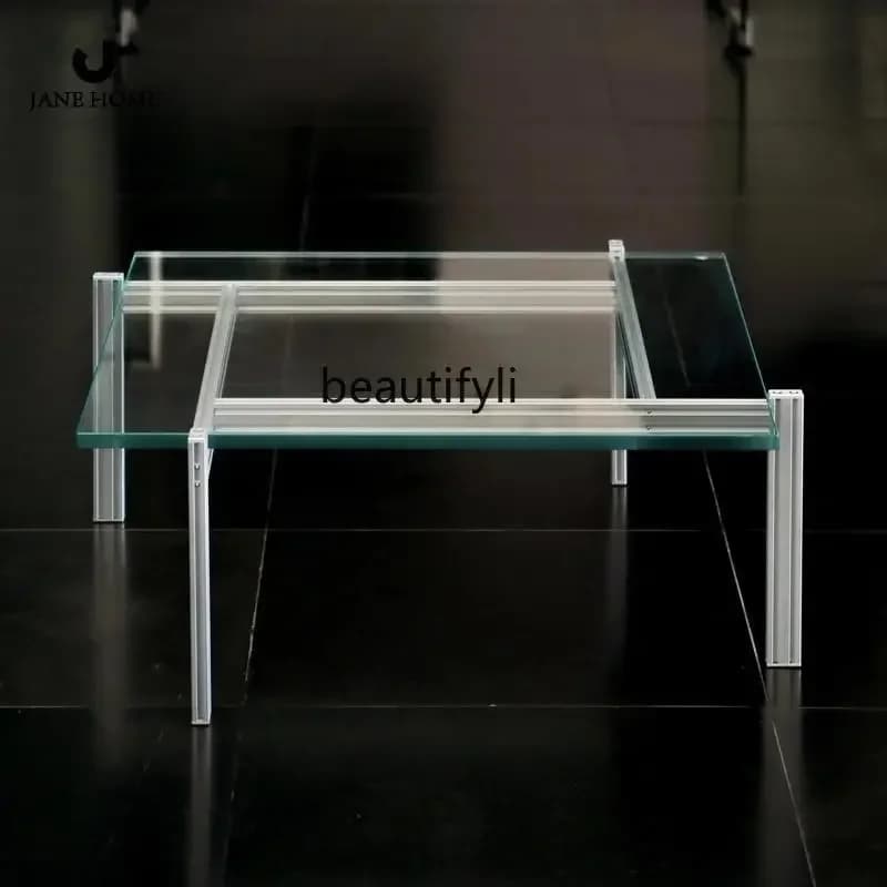 yj57 c06 Aluminum Profile Coffee Table Creative Minimalist Glass Square Table Small Apartment Living Room Sofa Side Coffee Table