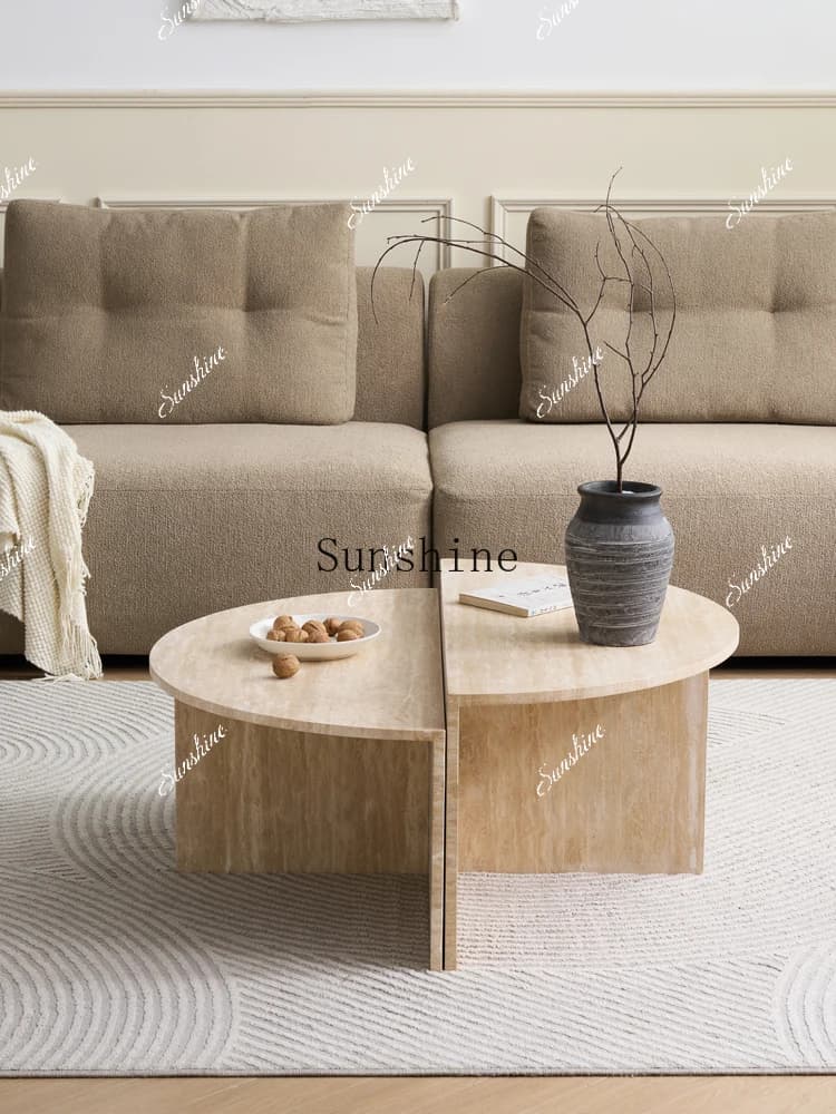 Wabi sand wind living room household simple round creative natural marble coffee table  FT